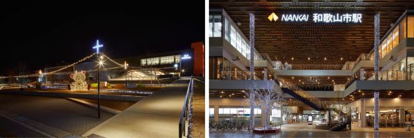 和歌山県内7箇所でイルミネーションが点灯（左：海南nobinos、右：南海和歌山市駅）