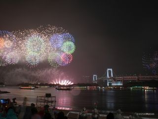 お台場の海岸に続く炎の演出