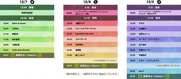 長岡米百俵フェス ～花火と食と音楽と～ 2022スケジュール