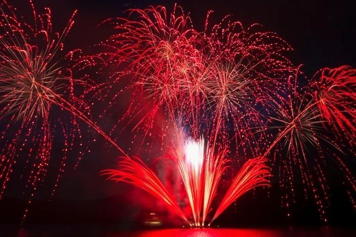 下から見る花火（箱根園 湖畔より）