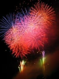 阿仁の花火大会と灯籠流しの写真