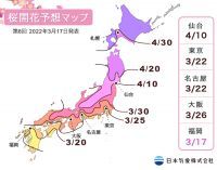 【桜開花予想2022】本日3月17日に、全国で最初となるソメイヨシノの開花が福岡で観測されました（3月17日発表）