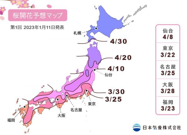 2023年桜開花予想マップ