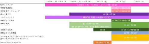 主要コンテンツ開催スケジュール一覧表