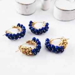 Lapis lazuli*gold bi-color wraped pierced earring