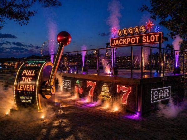 来場者がスロットレバーを引くことで、地上絵の巨大ピクセルLEDにスロット演出が発生