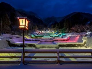 栃尾温泉洞谷雪桜ライトアップ写真1