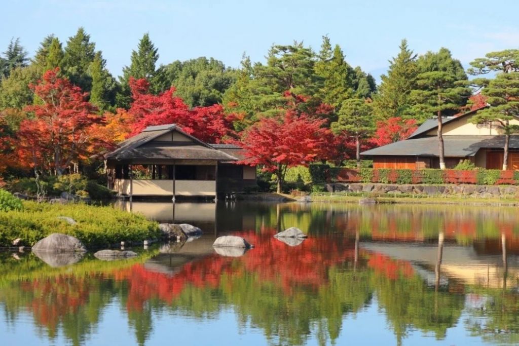 紅葉に彩られた日本庭園
