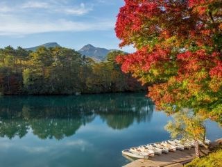 五色沼湖沼群の紅葉写真１