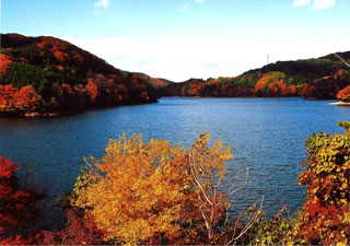 三河湖の紅葉写真１
