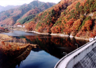 鹿鳴湖（内村ダム）の紅葉写真１